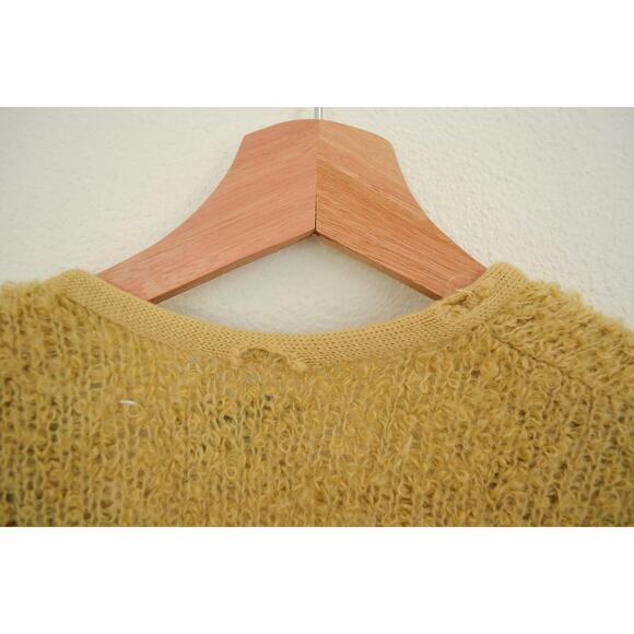 Vintage Fuzzy Knit Mustard Yellow Shawl Tie Side - Picture 9 of 9